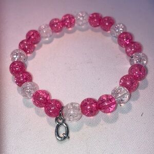 Pink and Clear Glass Beaded Bracelet with Q Charm